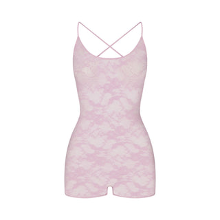 STRETCH LACE LOW BACK ONESIE | BABY PINK