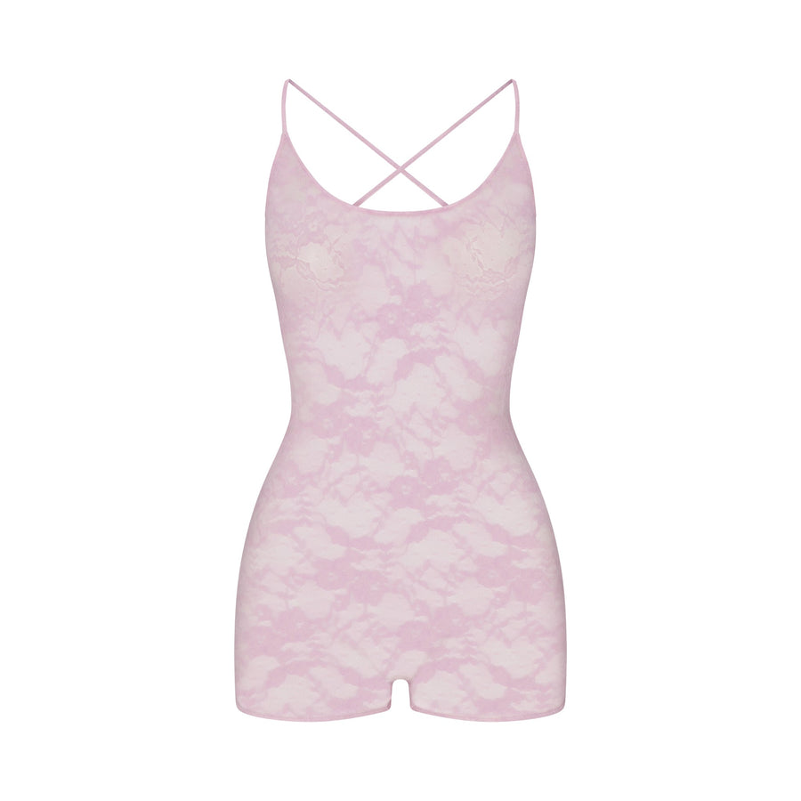 STRETCH LACE LOW BACK ONESIE | BABY PINK