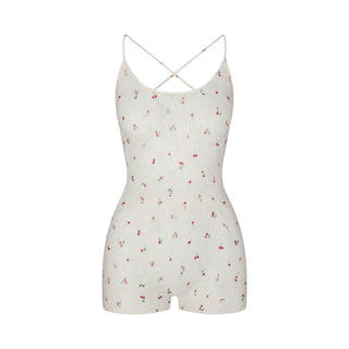 STRETCH LACE LOW BACK ONESIE | IVORY CHERRY PRINT