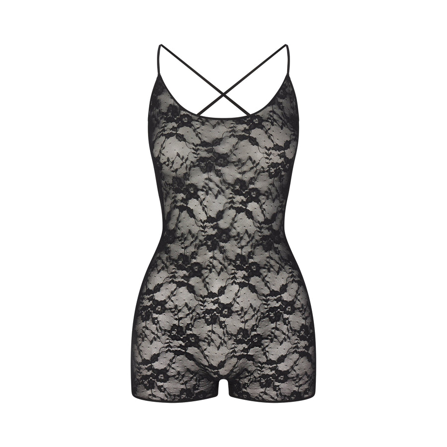 STRETCH LACE LOW BACK ONESIE | SOOT