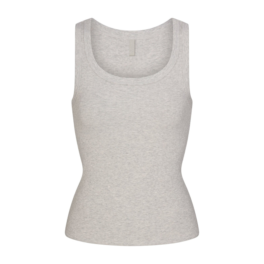 COTTON RIB SCOOP NECK TANK | LIGHT HEATHER GREY