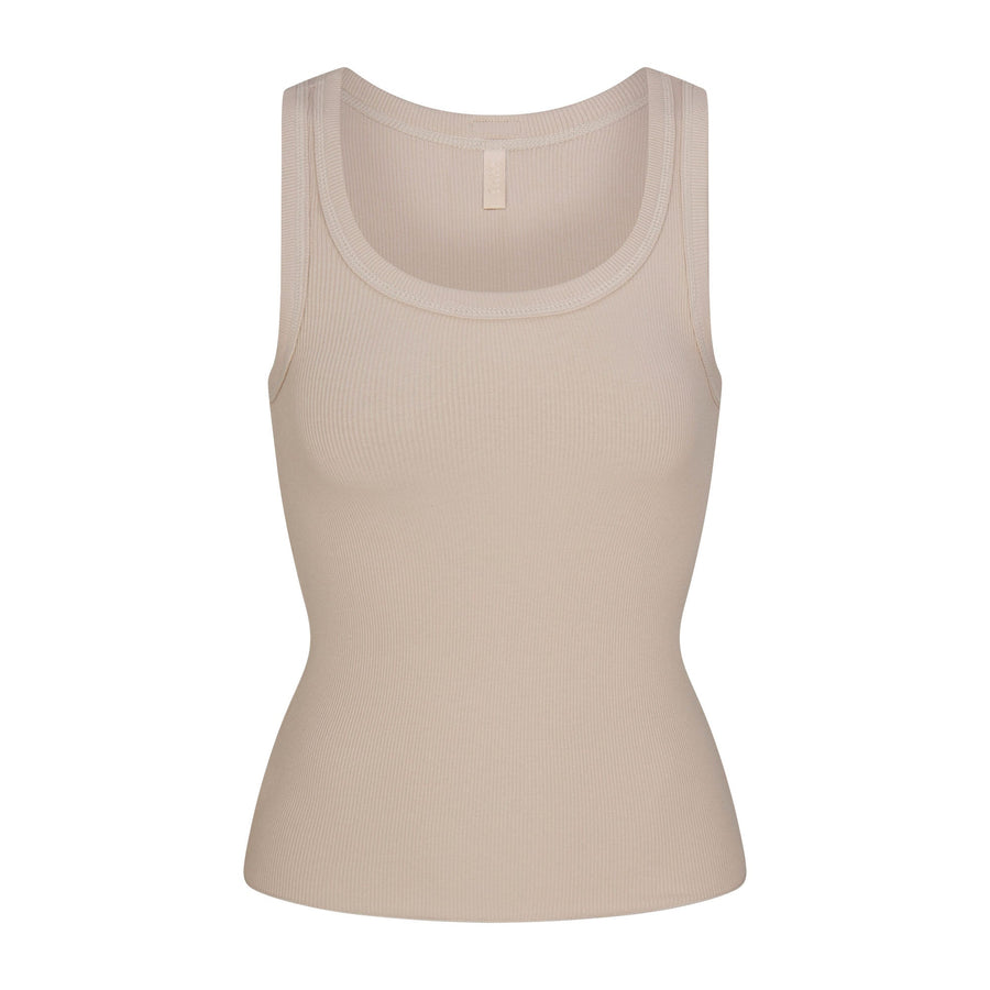 COTTON RIB SCOOP NECK TANK | STONE