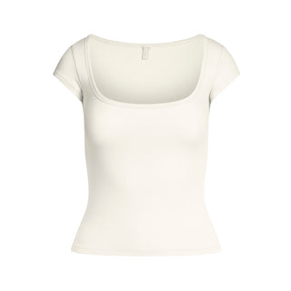 COTTON JERSEY SCOOP NECK T-SHIRT | MARBLE