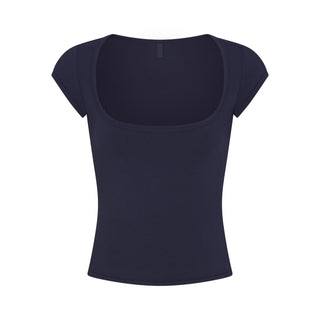 COTTON JERSEY SCOOP NECK T-SHIRT | NAVY