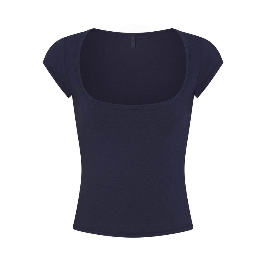 COTTON JERSEY SCOOP NECK T-SHIRT | NAVY