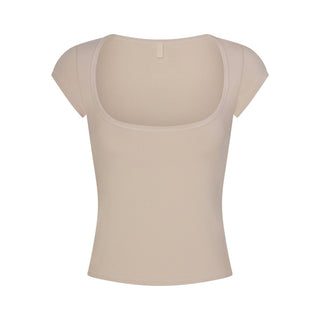 COTTON JERSEY SCOOP NECK T-SHIRT | STONE