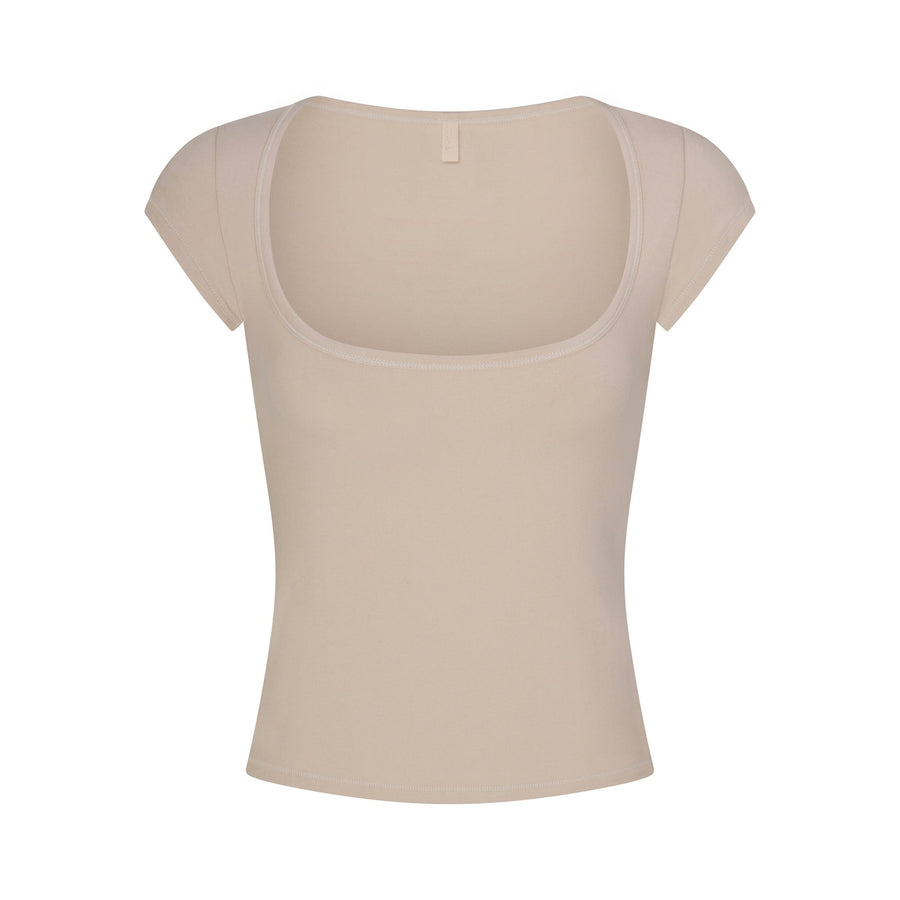 COTTON JERSEY SCOOP NECK T-SHIRT | STONE