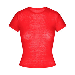 SHEER RIB T-SHIRT | CARMINE