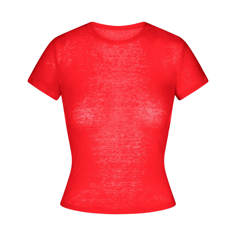 SHEER RIB T-SHIRT | CARMINE