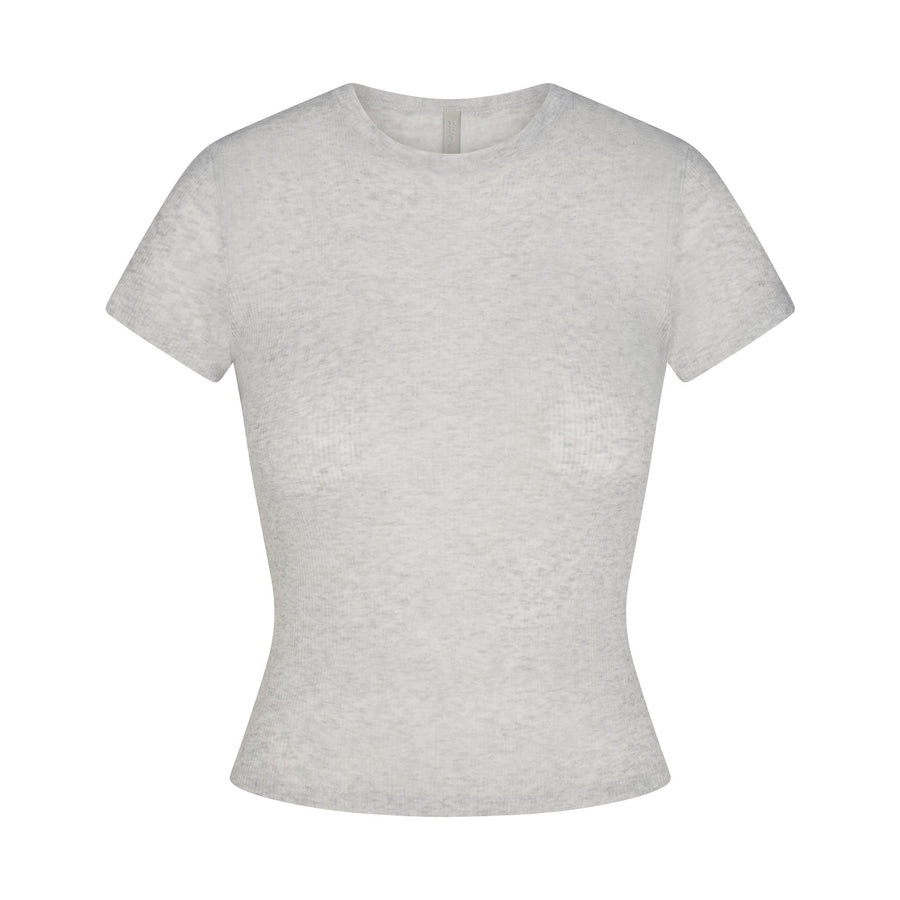 SHEER RIB T-SHIRT | LIGHT HEATHER GREY