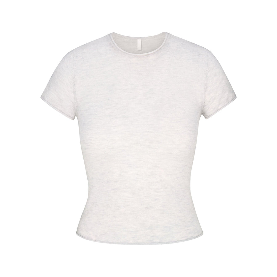 FEATHERWEIGHT CASHMERE TEE | LIGHT HEATHER GREY