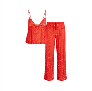 SHEER VELVET CAMI AND PANT SET | RUBY
