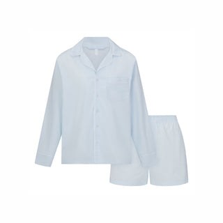 COTTON POPLIN SLEEP LONG SLEEVE AND BOXER SET | BABY BLUE CONTRAST