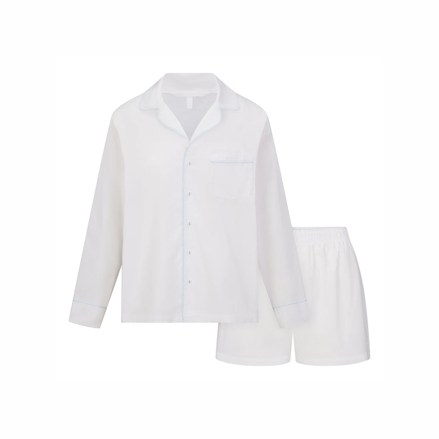 COTTON POPLIN SLEEP LONG SLEEVE AND BOXER SET | SNOW CONTRAST
