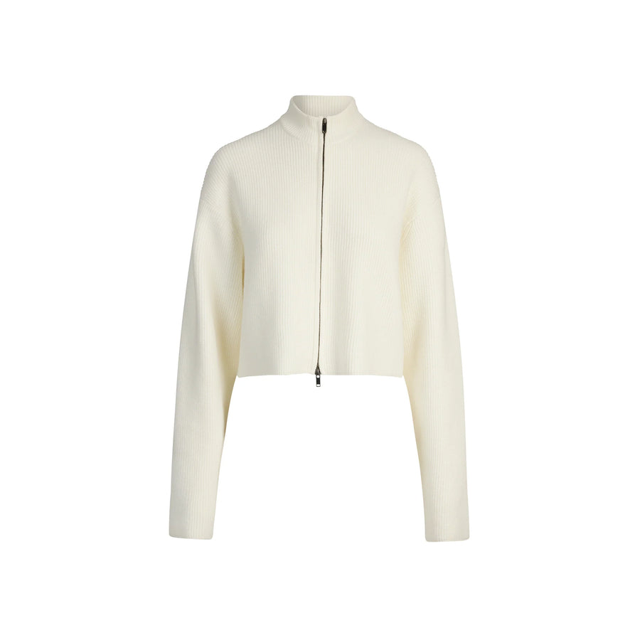 SWEATER KNITS RIBBED MOCK NECK ZIP UP | IVORY