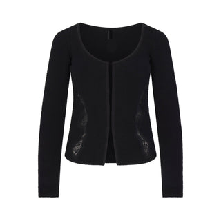 LACE KNIT LONG SLEEVE CARDIGAN | OBSIDIAN