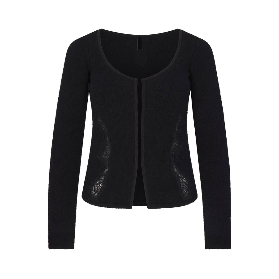 LACE KNIT LONG SLEEVE CARDIGAN | OBSIDIAN