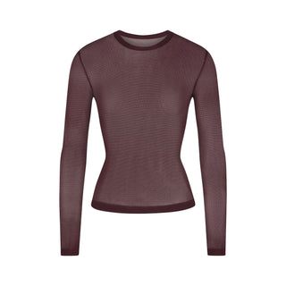 SLINKY KNIT CREW NECK LONG SLEEVE TOP | CURRANT