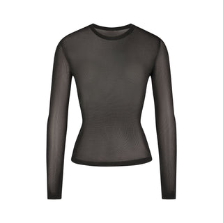 SLINKY KNIT CREW NECK LONG SLEEVE TOP | OBSIDIAN