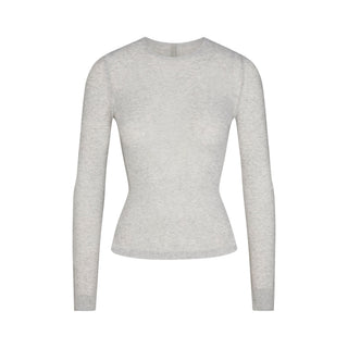 SHEER RIB LONG SLEEVE TOP | LIGHT HEATHER GREY