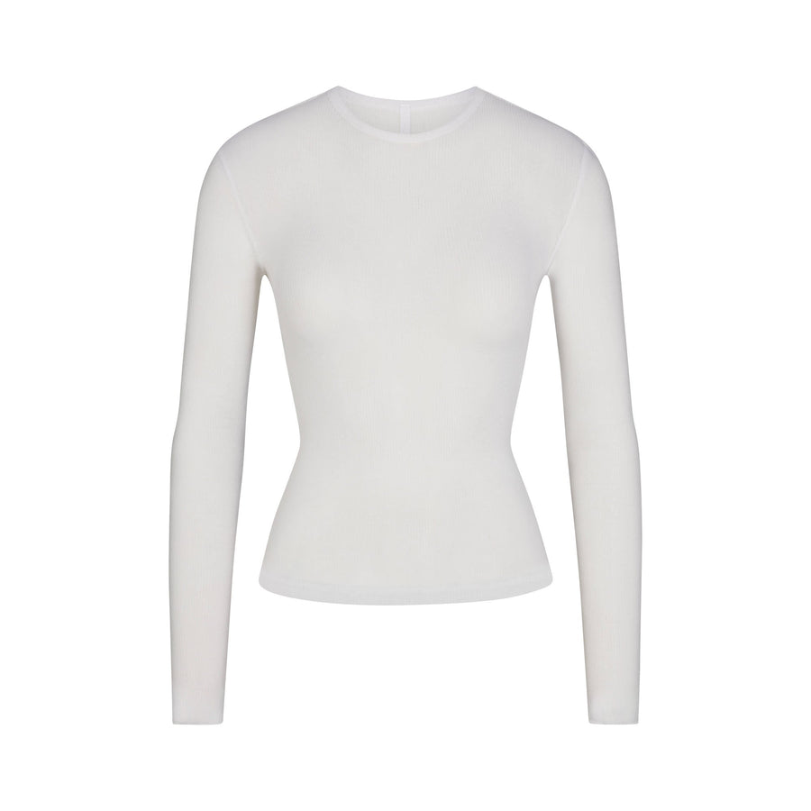 SHEER RIB LONG SLEEVE TOP | SNOW