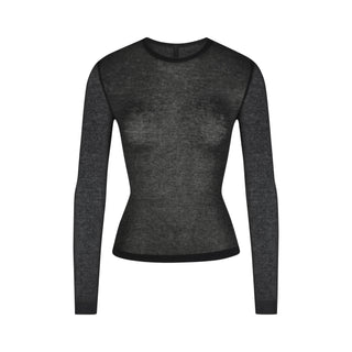 SHEER RIB LONG SLEEVE TOP | SOOT