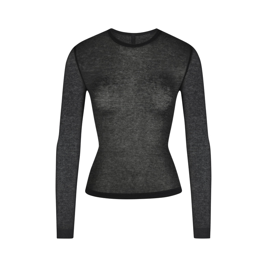 SHEER RIB LONG SLEEVE TOP | SOOT