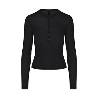 SHEER MODAL CREWNECK HENLEY | ONYX