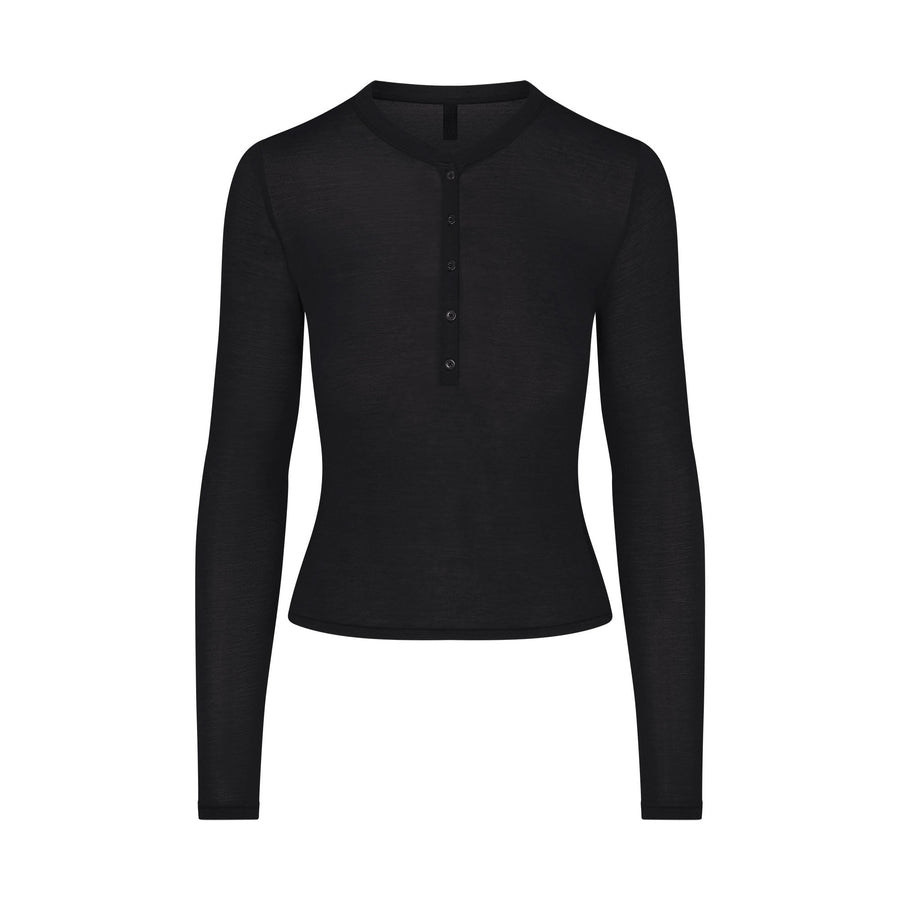 SHEER MODAL CREWNECK HENLEY | ONYX