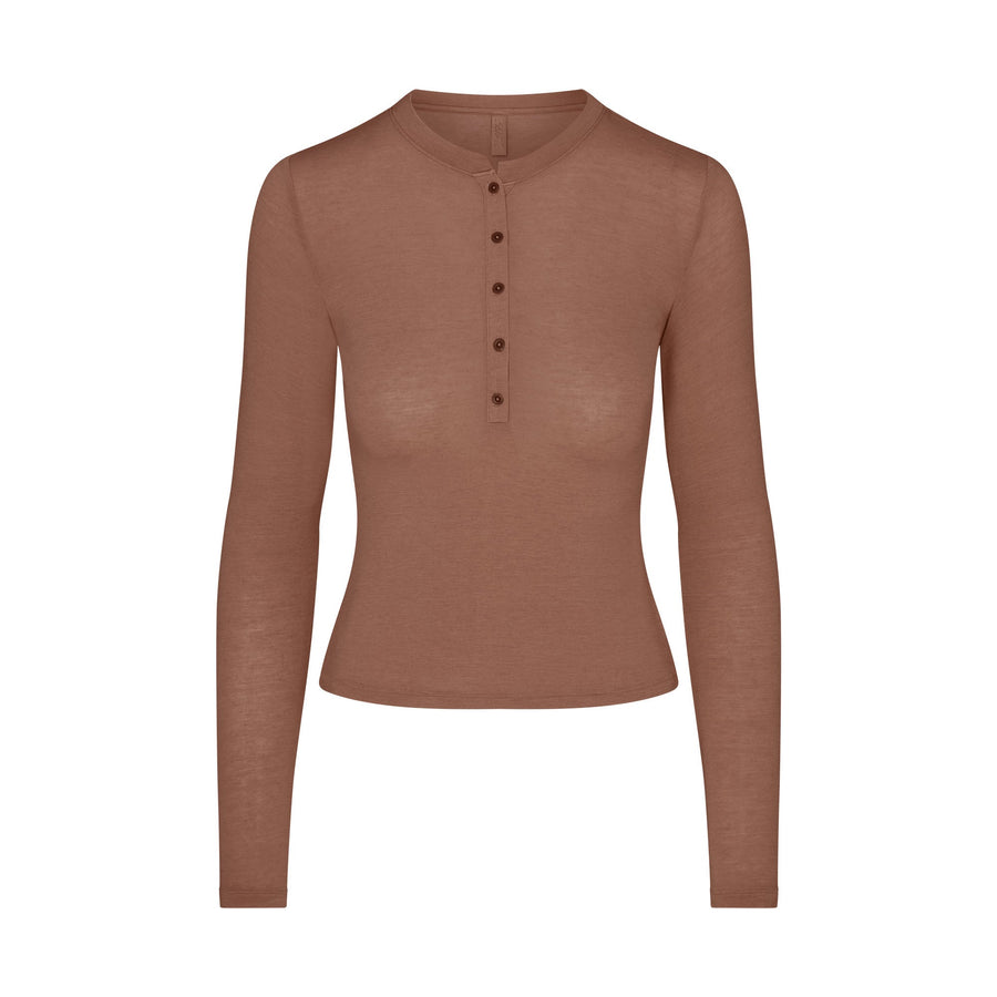 SHEER MODAL CREWNECK HENLEY | SIENNA