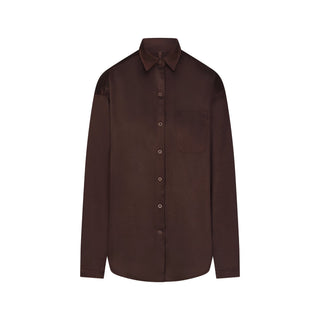 LIGHTWEIGHT SATIN OVERSIZED SHIRT | ESPRESSO