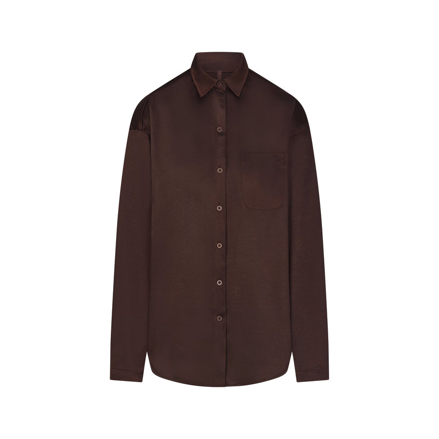 LIGHTWEIGHT SATIN OVERSIZED SHIRT | ESPRESSO