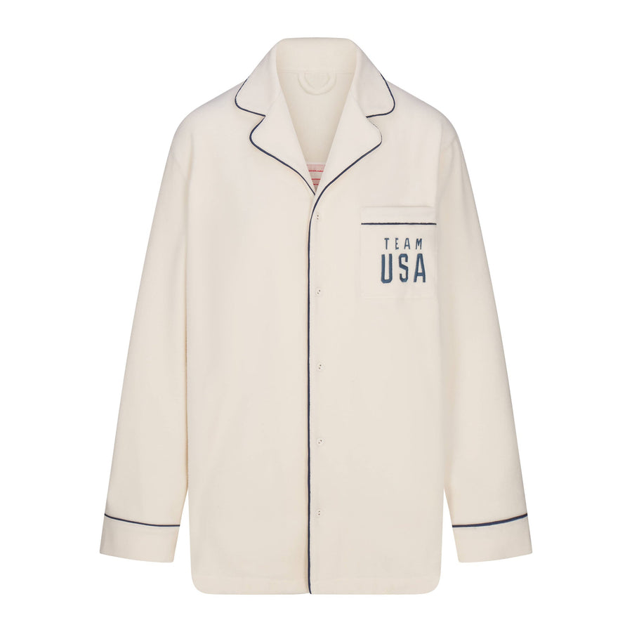 SKIMS FOR TEAM USA FLEECE UNISEX PARALYMPIC OVERSIZED SLEEP TOP | ECRU