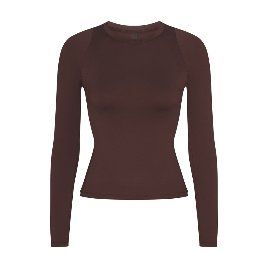 NikeSKIMS AIRY LONG SLEEVE CREW NECK TOP | DARK SEPIA