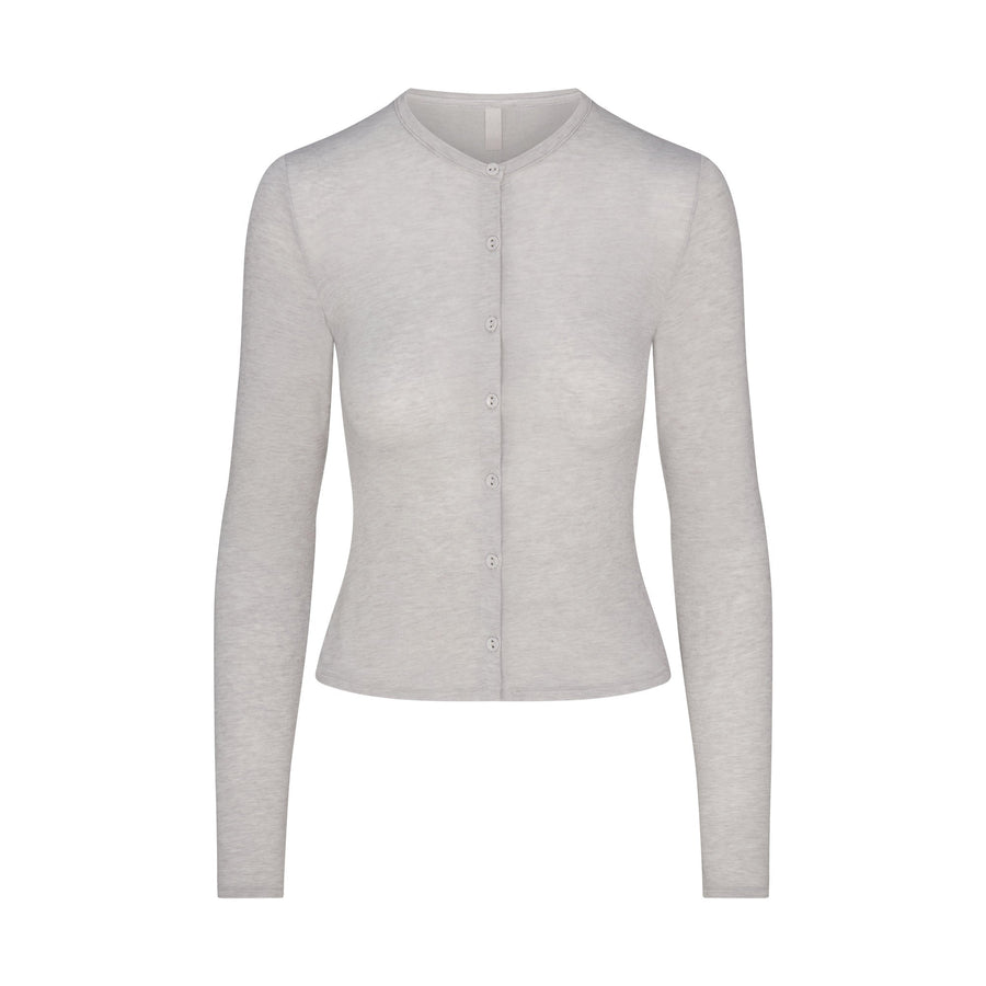 SHEER MODAL CARDIGAN WITH COVERED BUTTONS | HEATHER GREY