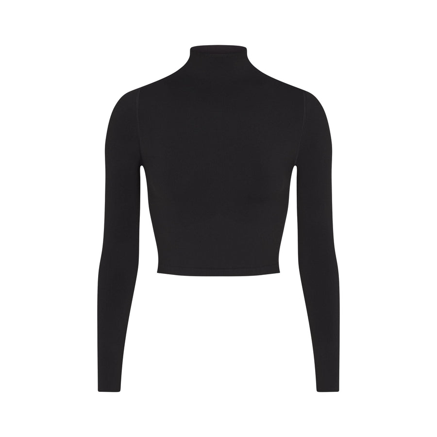 NikeSKIMS VINTAGE SEAMLESS MOCK NECK CROP TOP | OBSIDIAN