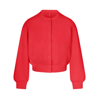 COTTON FLEECE SHRUNKEN CARDIGAN | WASHED RED