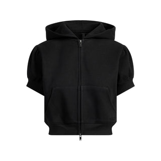 COTTON FLEECE BUBBLE SLEEVE CROPPED ZIP UP | ONYX