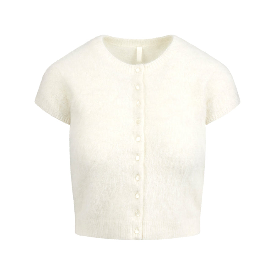 BRUSHED ALPACA SHORT SLEEVE CARDIGAN | EGRET