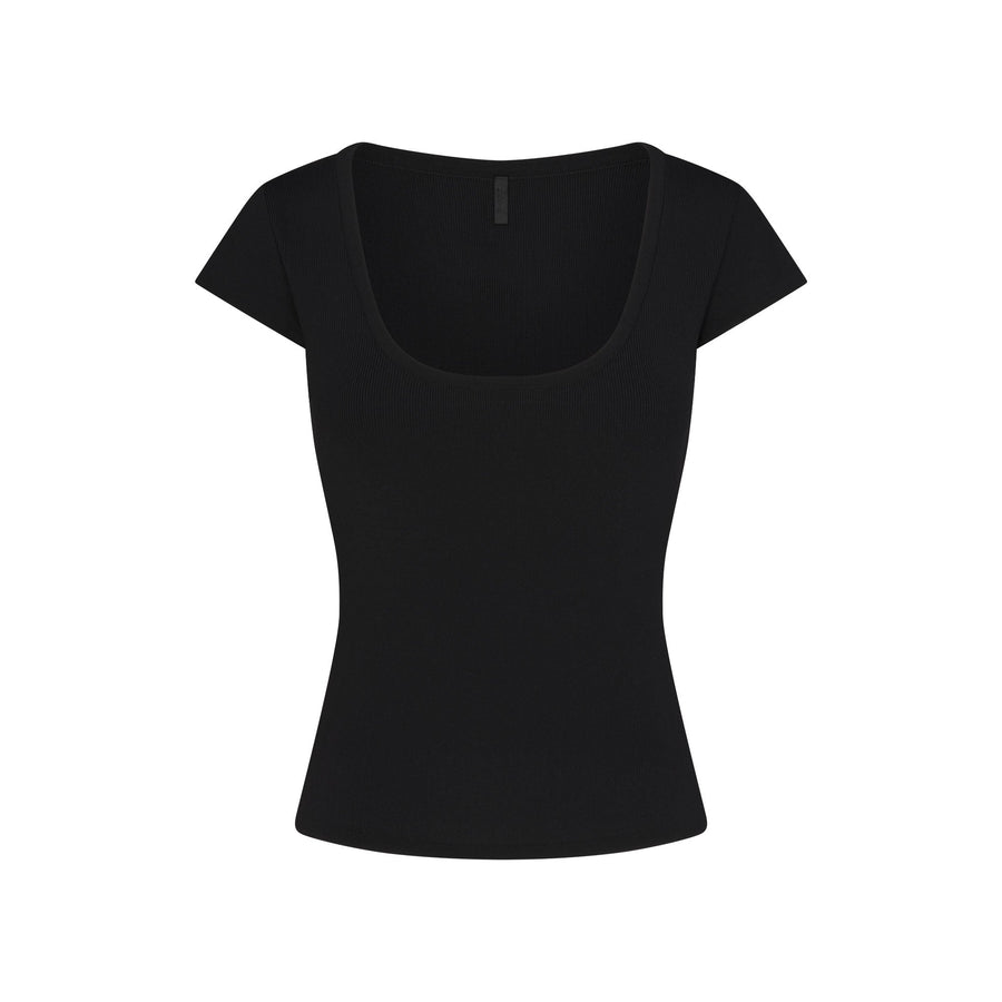 REFINED KNIT SCOOP NECK TOP | OBSIDIAN