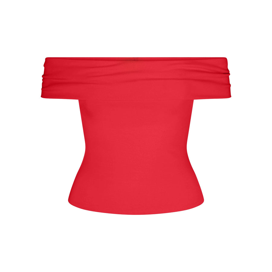 SMOOTH LAYERS ASYMMETRICAL OFF THE SHOULDER TOP | CARMINE