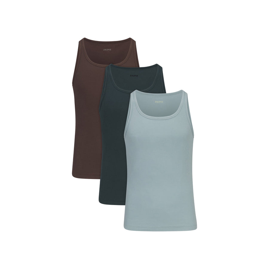 SKIMS COTTON MENS RIB TANK 3-PACK | VERDANT DARK SEPIA MULTI