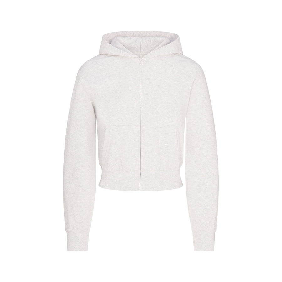 COTTON JERSEY ZIP UP HOODIE | LIGHT HEATHER GREY