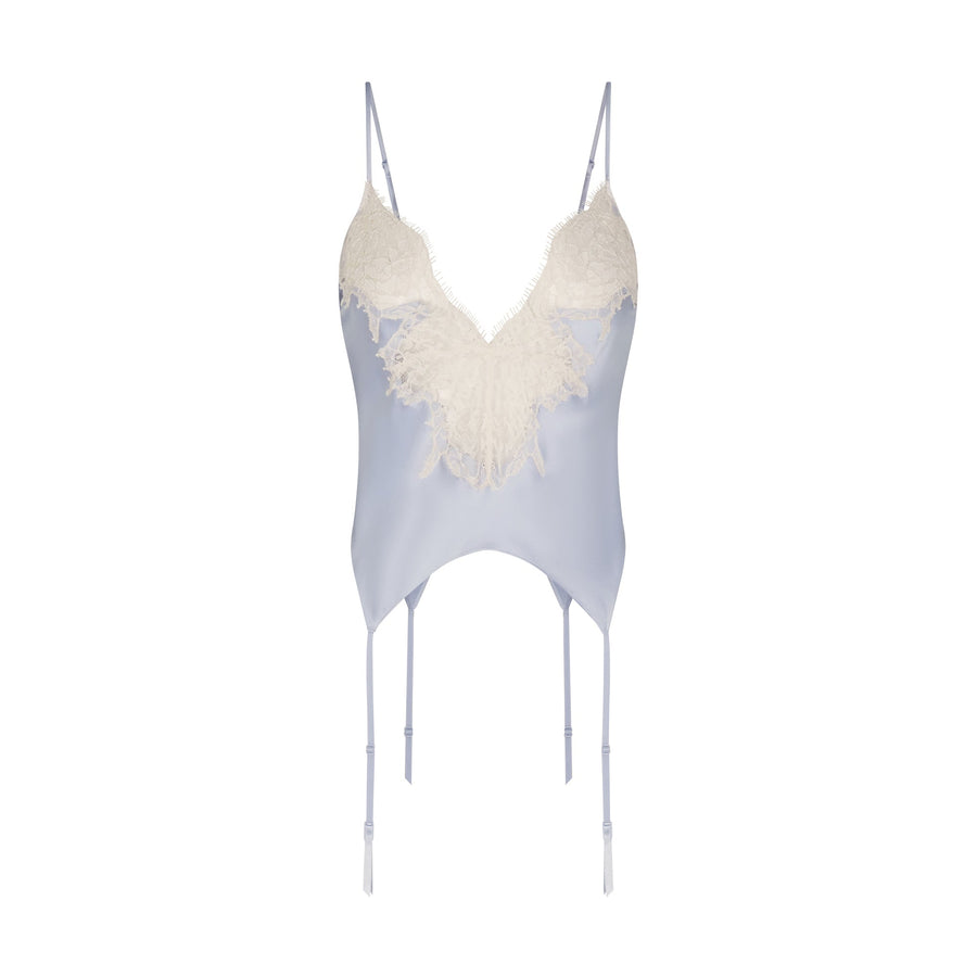 SILK LACE GARTER CAMI AND SHORT SET | PERIWINKLE CONTRAST
