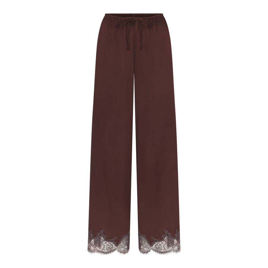 SILK LACE STRAIGHT LEG PANT | ESPRESSO CONTRAST