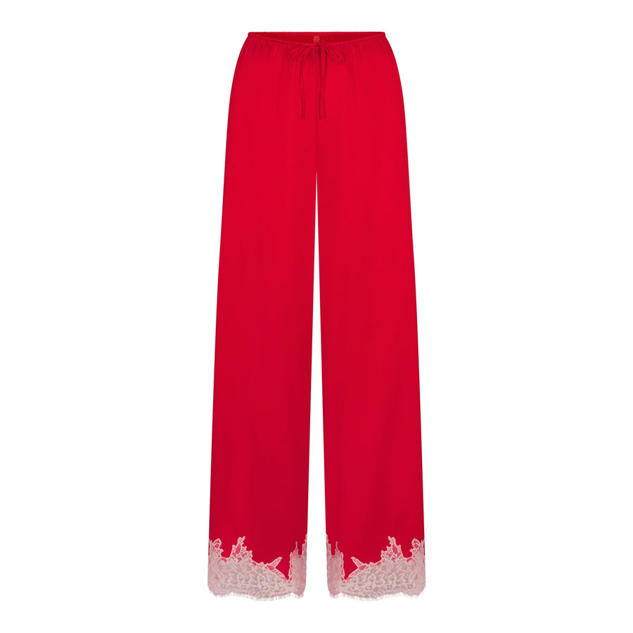 SILK LACE STRAIGHT LEG PANT | RUBY CONTRAST
