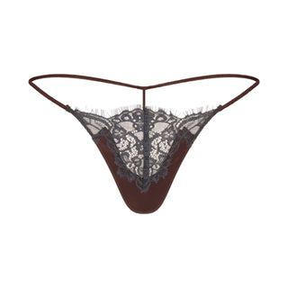 SILK LACE STRING THONG | ESPRESSO CONTRAST