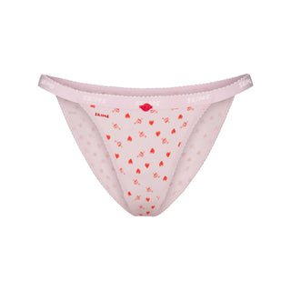 LIGHTWEIGHT COTTON LOGO PICOT STRING BIKINI | BABY PINK ARROWED HEARTS