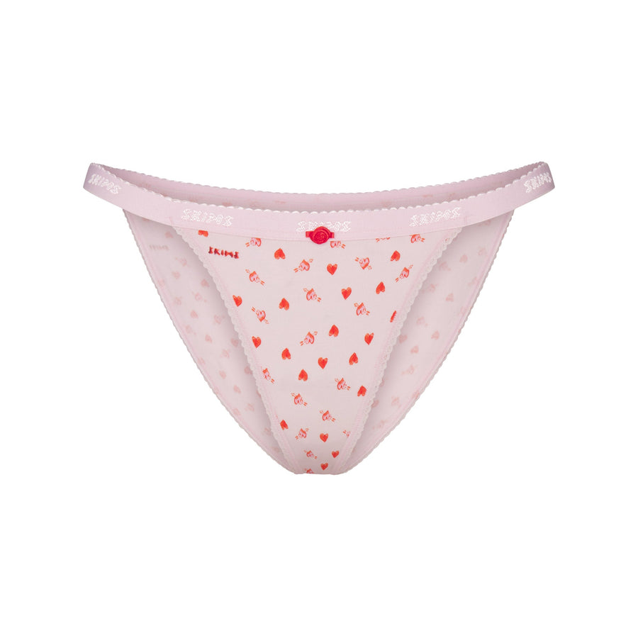 LIGHTWEIGHT COTTON LOGO PICOT STRING BIKINI | BABY PINK ARROWED HEARTS