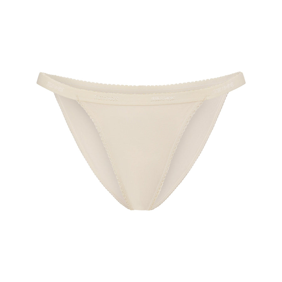 LIGHTWEIGHT COTTON LOGO PICOT STRING BIKINI | BUTTER TONAL